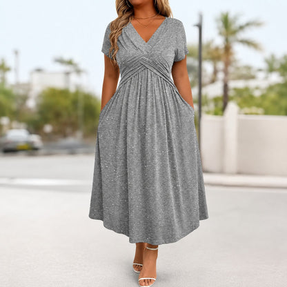 Vestido Serenna™ com Decote V, Busto Drapeado e Bolsos Laterais