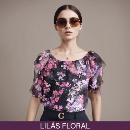 (Promoção Compre 1 Leve 2) Blusinha Ingrid™ com Babado e Mangas Bufantes /  O Charme do Chiffon para um Verão Sofisticado!
