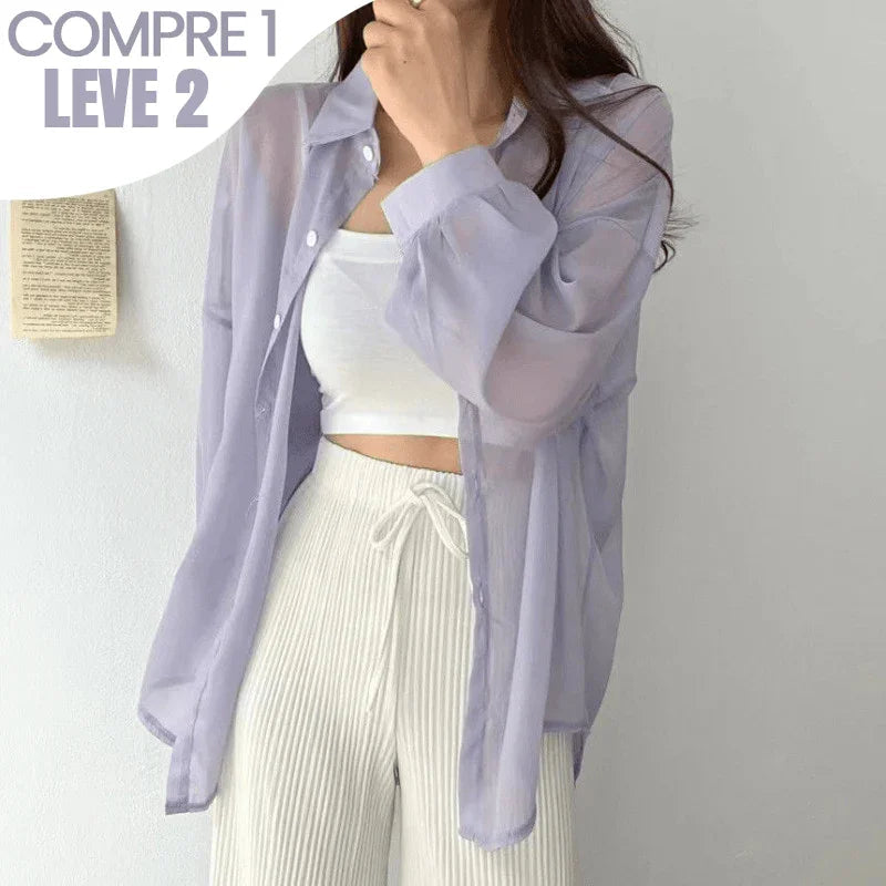 (Promoção Compre 1, Leve 2) Camisa Chiqué™ Estilo Sobretudo em Chiffon / Proteja-se do Sol com Muita Elegância e Estilo!!