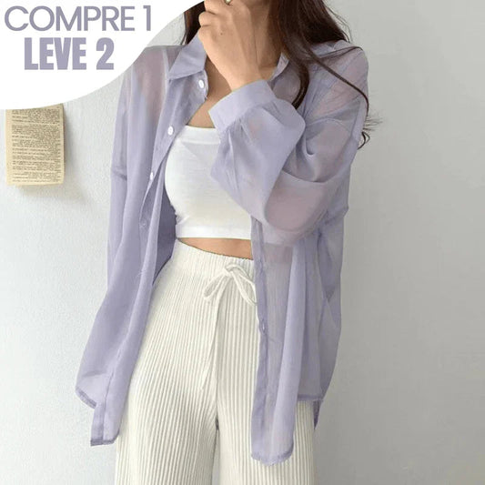 (Promoção Compre 1, Leve 2) Camisa Chiqué™ Estilo Sobretudo em Chiffon / Proteja-se do Sol com Muita Elegância e Estilo!!