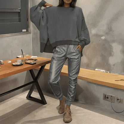 Conjunto Eclipse™ Blusa Oversized e Calça Metalizada / Estilo Urbano com Toque de Glamour!