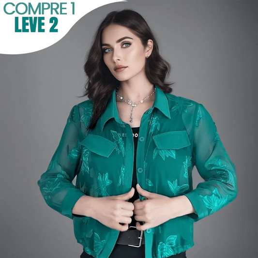 (Promoção Compre 1 Leve 2)Camisa Chiara™ Estilo Sobretudo em Chiffon com Design Floral / Máxima Leveza, Proteção Solar e Estilo para Montar Seus Looks!