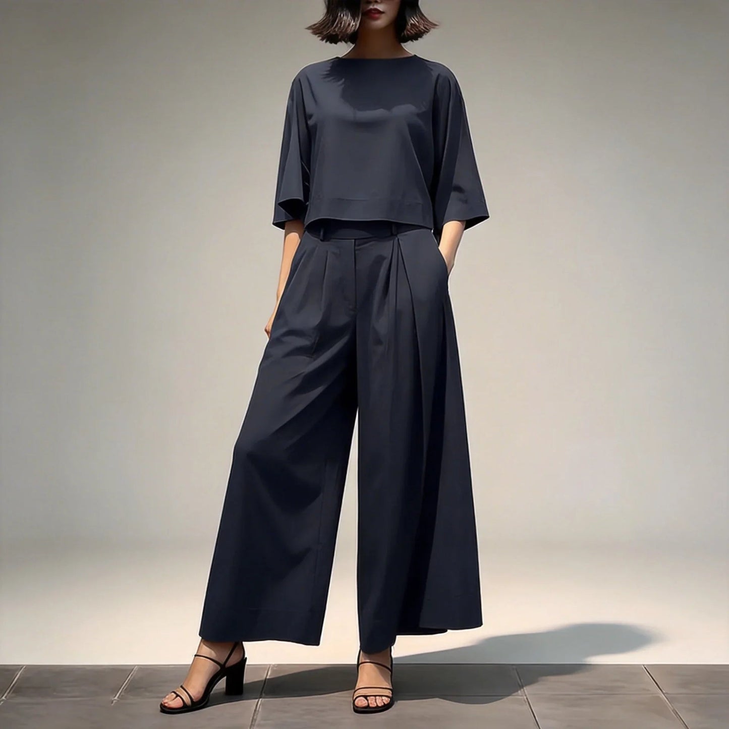 Conjunto Sofia™ com com Blusa Cropped Soltinha e Calça Saia de Cintura Alta