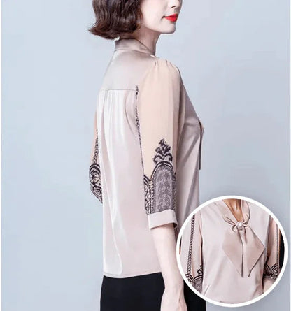 Blusinha Adele™ Em Chiffon com Laço - Elegância da Moda Urbana na Primavera e Verão de 2024.
