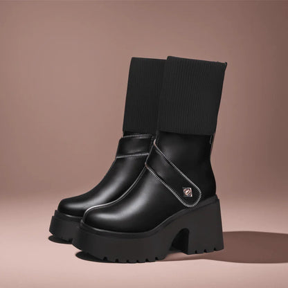 Bota Margareth™ com Cano Ajustável e Plataforma de 5cm - Elegância e Versatilidade em um Único Design!