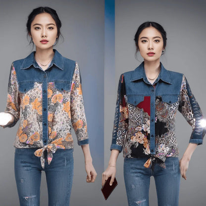 Camisa Jeans Retro Isabella™ com Estampas Estilo Barroco / Charme, Beleza e Conforto Para Deixa Qualquer Mulher Apaixonada!