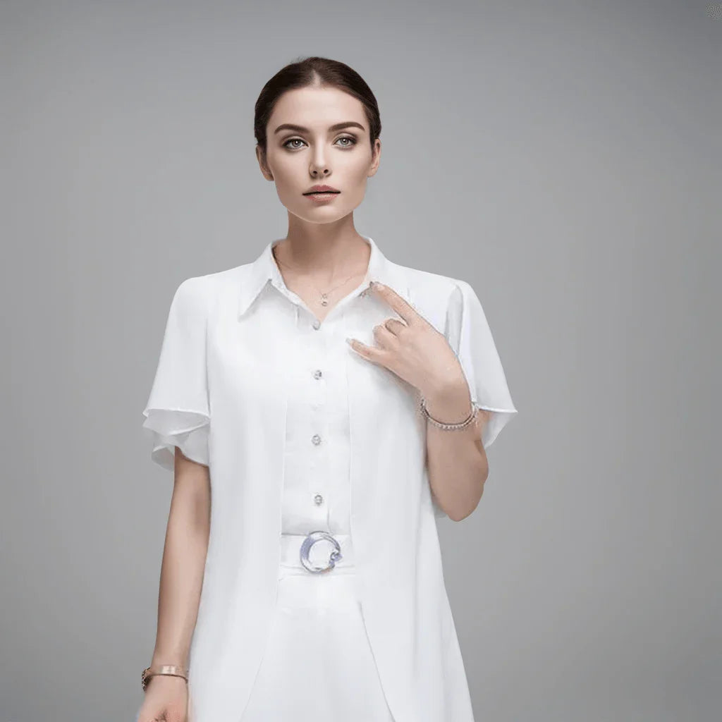 Conjunto Abravanel™ de Camisa com Cardigã Sobreposto + Calça Alfaiataria /  Elegância Atemporal para a Mulher Moderna!