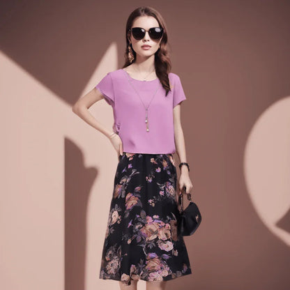 Vestido Flor de Pérola Design 2 em 1 em Chiffon Leve e Soltinho / A Combinação Perfeita Entre uma Blusinha e Saia Floral!