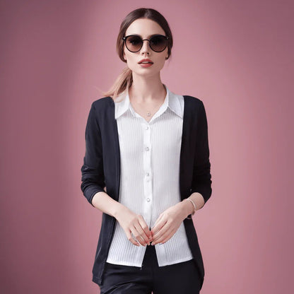 Camisa com Cardigã Sobreposto Modelo 2 em 1 Chic Femme™