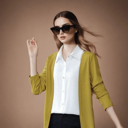 Camisa com Cardigã Sobreposto Modelo 2 em 1 Chic Femme™