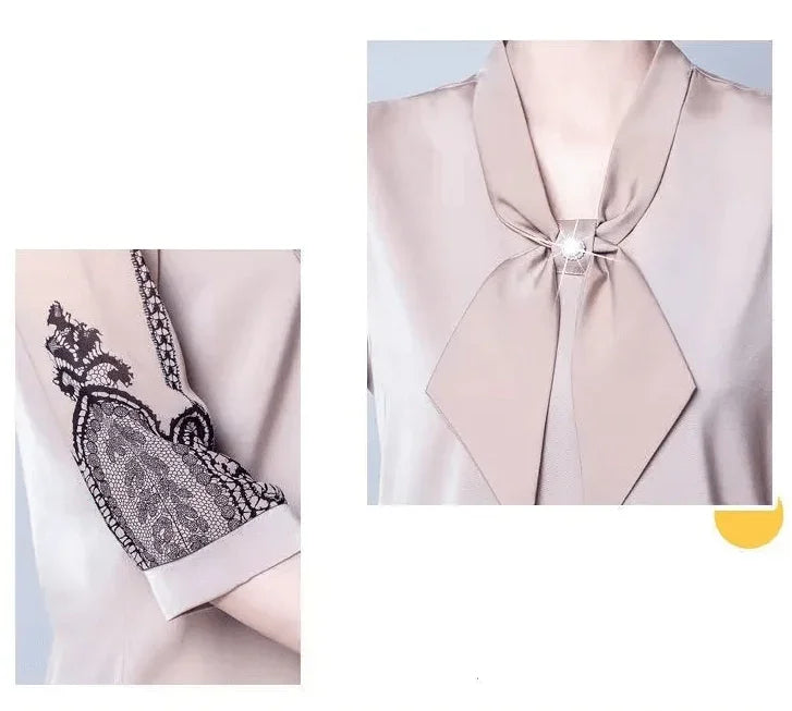 Blusinha Adele™ Em Chiffon com Laço - Elegância da Moda Urbana na Primavera e Verão de 2024.