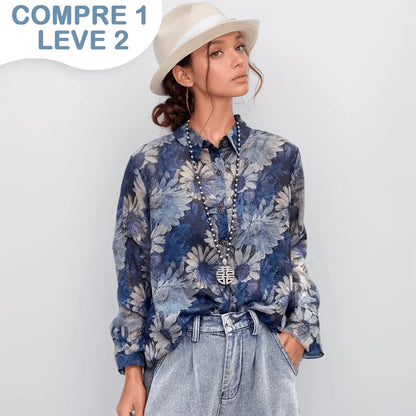 (Compre 1 e Leve 2) Camisa Feminina Boho Éden™ em Algodão Floral / Leveza e Charme em Estampa Exclusiva!