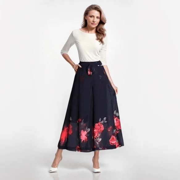 Calça Saia Jasmine™ com Design Floral em Chiffon / Estilo e Versatilidade com um Toque de Natureza!