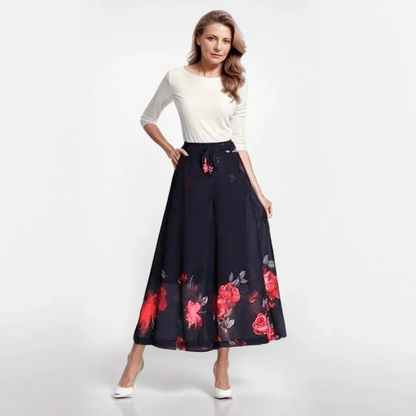 Calça Saia Jasmine™ com Design Floral em Chiffon / Estilo e Versatilidade com um Toque de Natureza!