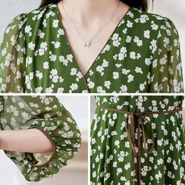 Vestido Parisienne™ com Estampa Floral Fina / O Toque de Charme e Delicadeza para Qualquer Ocasião!