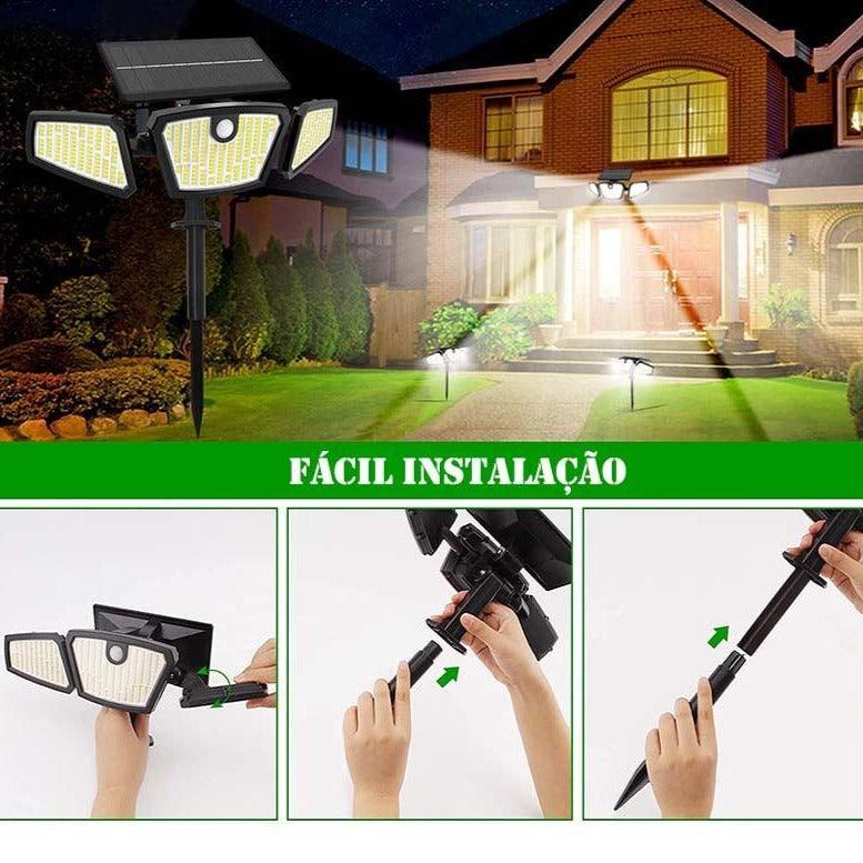 PAINEL SOLAR COM 3 CABEÇAS PARA ILUMINAÇÃO EXTERNA
