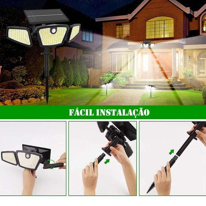 PAINEL SOLAR COM 3 CABEÇAS PARA ILUMINAÇÃO EXTERNA