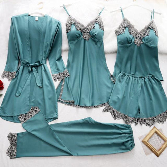 Conjunto SweetDream com 5 Peças em Cetim de Seda / O Conjunto da Mulher Bela & Sensual!