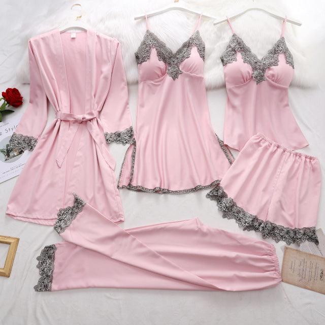 Conjunto SweetDream com 5 Peças em Cetim de Seda / O Conjunto da Mulher Bela & Sensual!