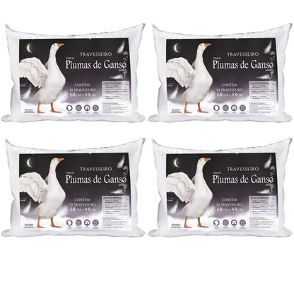 Kit 4 Travesseiros Pluma de Ganso Sintético 100% Confortável E Macio Original Antialérgico -