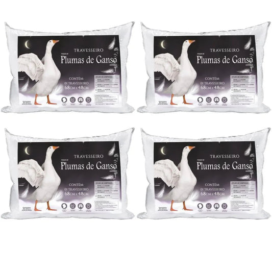 Kit 4 Travesseiros Pluma de Ganso Sintético 100% Confortável E Macio Original Antialérgico -