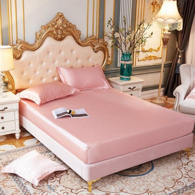 Conjunto Sleep Luxury™ de Lençol + Fronhas em Cetim / Ganhe Um Cobre Leito em Cetim de Brinde!