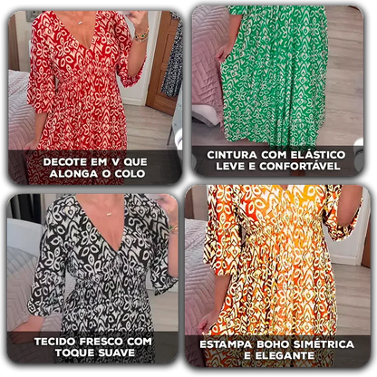 [COMPRE 2 E LEVE 3]  Vestido Harmonia Tropical™ com Estampa Boho e Tecido Leve / Um Toque de Cor e Liberdade para seu Dia!