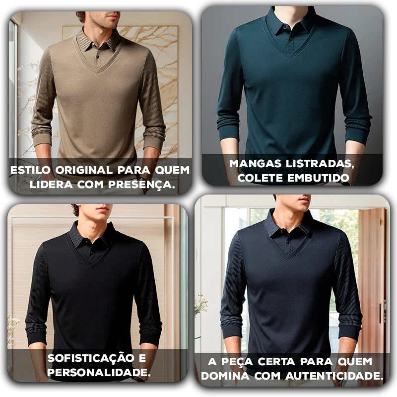 Camisa Preston™ com Colete Sobreposto e Estilo Executivo Casual /  Para Homens que Vestem Personalidade com Sofisticação!