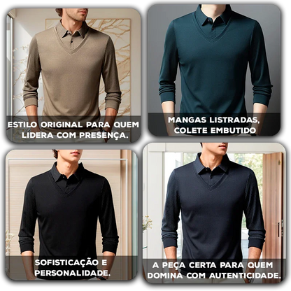 Camisa Preston™ com Colete Sobreposto e Estilo Executivo Casual /  Para Homens que Vestem Personalidade com Sofisticação!
