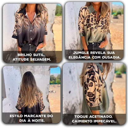 Camisa Jungle™ em Cetim com Animal Print Degradê / Para Mulheres que Impõem Estilo com Leveza!