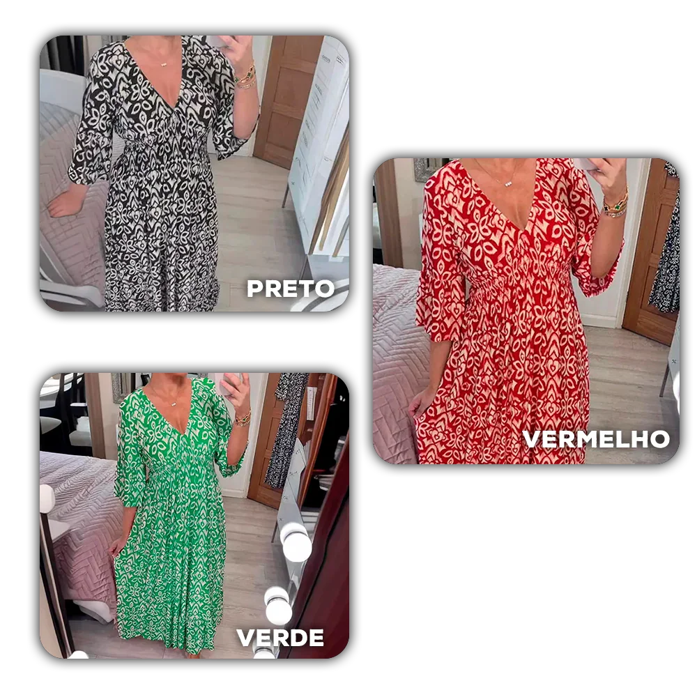 [COMPRE 2 E LEVE 3]  Vestido Harmonia Tropical™ com Estampa Boho e Tecido Leve / Um Toque de Cor e Liberdade para seu Dia!