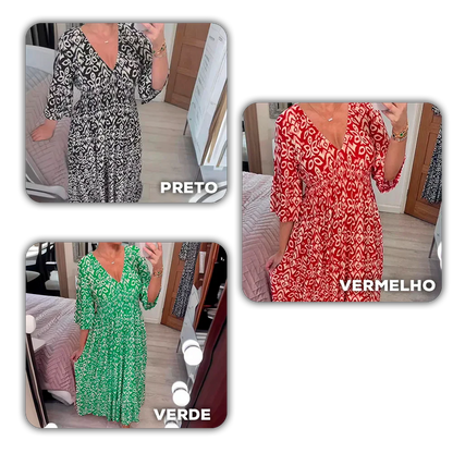 [COMPRE 2 E LEVE 3]  Vestido Harmonia Tropical™ com Estampa Boho e Tecido Leve / Um Toque de Cor e Liberdade para seu Dia!
