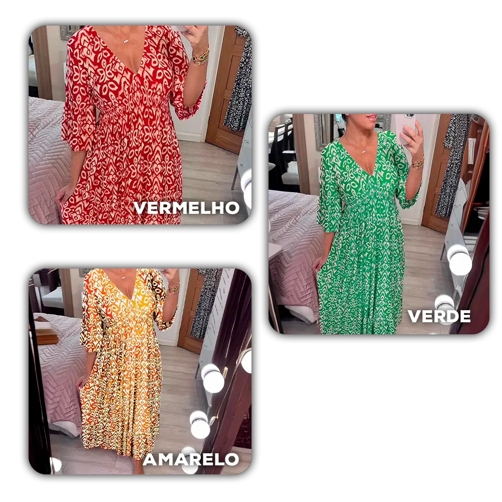 [COMPRE 2 E LEVE 3]  Vestido Harmonia Tropical™ com Estampa Boho e Tecido Leve / Um Toque de Cor e Liberdade para seu Dia!