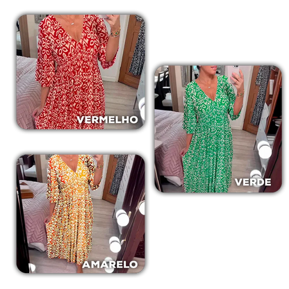 [COMPRE 2 E LEVE 3]  Vestido Harmonia Tropical™ com Estampa Boho e Tecido Leve / Um Toque de Cor e Liberdade para seu Dia!