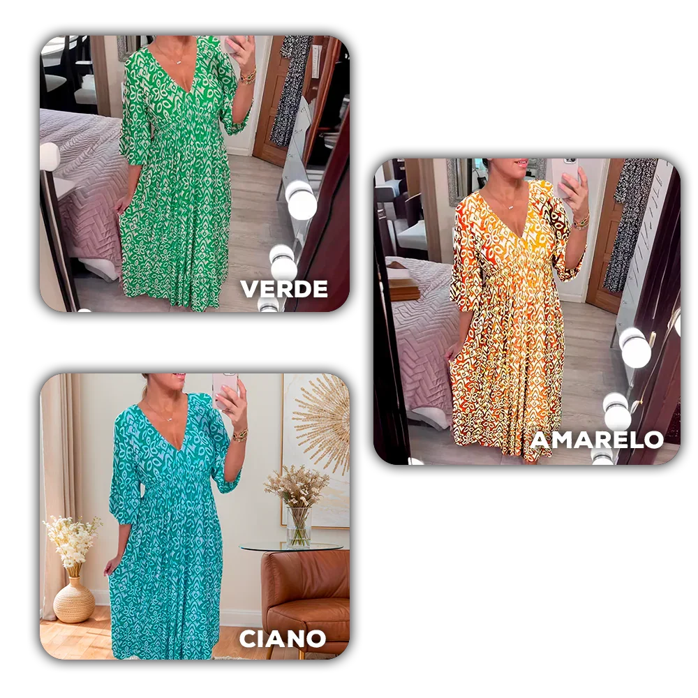 [COMPRE 2 E LEVE 3]  Vestido Harmonia Tropical™ com Estampa Boho e Tecido Leve / Um Toque de Cor e Liberdade para seu Dia!