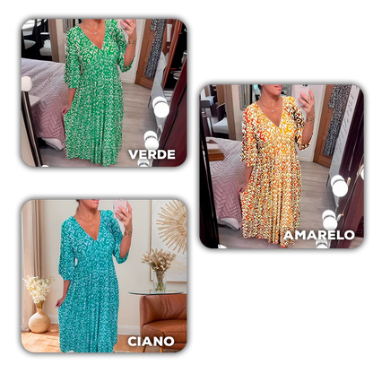 [COMPRE 2 E LEVE 3]  Vestido Harmonia Tropical™ com Estampa Boho e Tecido Leve / Um Toque de Cor e Liberdade para seu Dia!