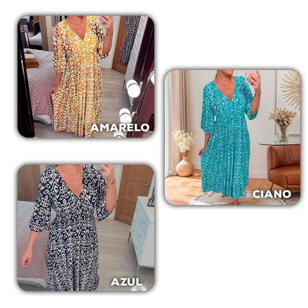 [COMPRE 2 E LEVE 3]  Vestido Harmonia Tropical™ com Estampa Boho e Tecido Leve / Um Toque de Cor e Liberdade para seu Dia!