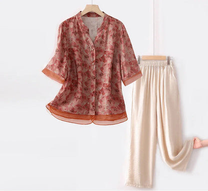 Conjunto Suzana de Camisa Floral + Calça Pantalona / Você Mulher Florescendo em Estilo e Elegância!