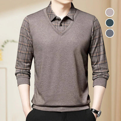 Camisa Harper™ com Design de Camada Dupla e Manga Xadrez / Modernidade e Estilo em Sintonia Perfeita