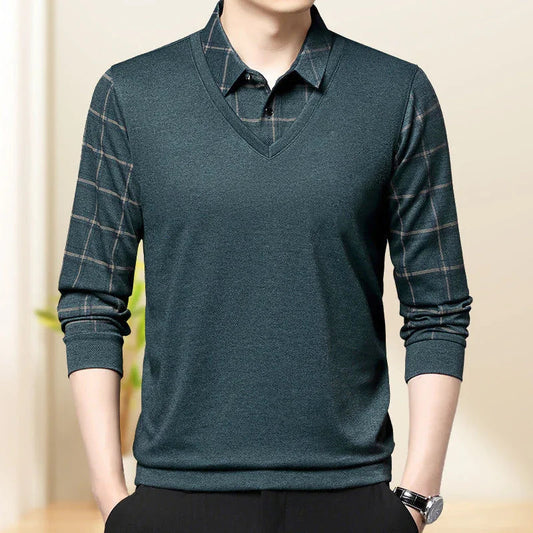 Camisa Harper™ com Design de Camada Dupla e Manga Xadrez / Modernidade e Estilo em Sintonia Perfeita