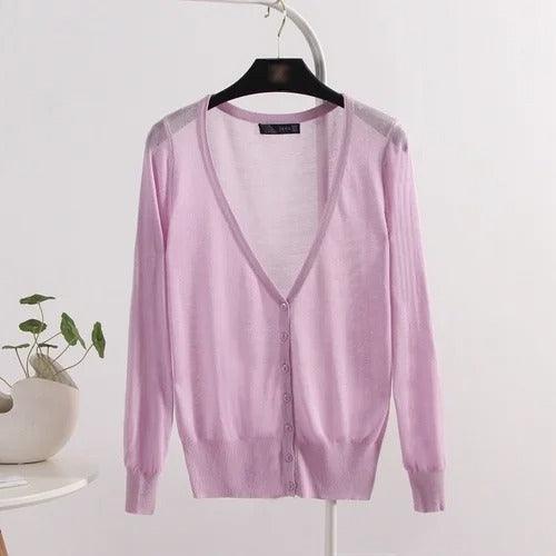 Blusinha Estilo Cardigan AmeliaSunset™ - Moda Verāo Outono com Frescor e Proteção UV