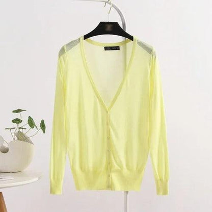 Blusinha Estilo Cardigan AmeliaSunset™ - Moda Verāo Outono com Frescor e Proteção UV