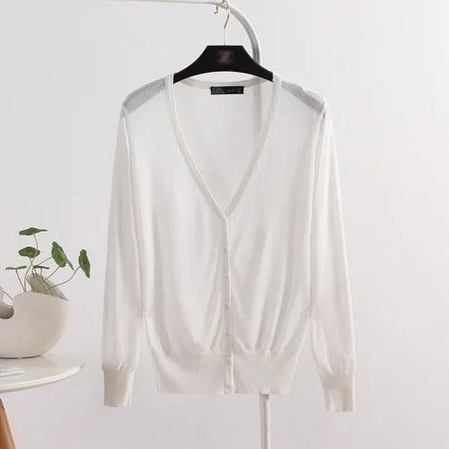 Blusinha Estilo Cardigan AmeliaSunset™ - Moda Verāo Outono com Frescor e Proteção UV